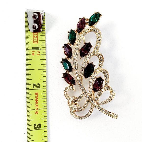 🤩 Stunning Vintage Gold Tone Amethyst & Rhinestone Feather Brooch - Picture 4 of 6